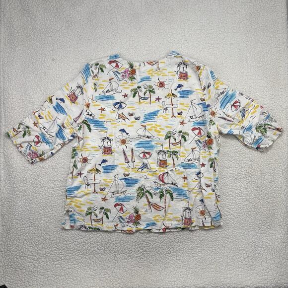 Hot Cotton by Marc Ware 100% Linen Shirt Beach Theme Boxy Tropical Print Top - Picture 5 of 7